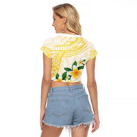 Gold And White Polynesia Plumeria Raglan Cropped T Shirt Curves Tropical Vibes LT14 - Polynesian Pride