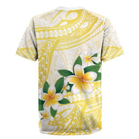 Gold And White Polynesia Plumeria Rugby Jersey Curves Tropical Vibes LT14 - Polynesian Pride