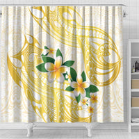 Gold And White Polynesia Plumeria Shower Curtain Curves Tropical Vibes