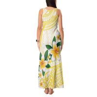 Gold And White Polynesia Plumeria Tank Maxi Dress Curves Tropical Vibes LT14 - Polynesian Pride