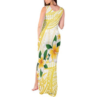 Gold And White Polynesia Plumeria Tank Maxi Dress Curves Tropical Vibes LT14 - Polynesian Pride
