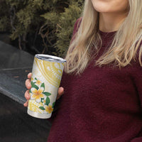 Gold And White Polynesia Plumeria Tumbler Cup Curves Tropical Vibes LT14 - Polynesian Pride