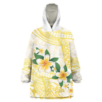 Gold And White Polynesia Plumeria Wearable Blanket Hoodie Curves Tropical Vibes LT14 One Size Gold - Polynesian Pride