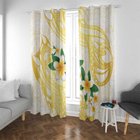 Gold And White Polynesia Plumeria Window Curtain Curves Tropical Vibes LT14 With Grommets Gold - Polynesian Pride