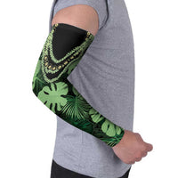 Green Hawaii Kukui Nut Lei Arm Sleeves Hawaiian Pattern Monstera Tropical Vibes LT14 - Polynesian Pride