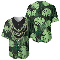 Green Hawaii Kukui Nut Lei Baseball Jersey Hawaiian Pattern Monstera Tropical Vibes LT14 - Polynesian Pride