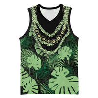 Green Hawaii Kukui Nut Lei Basketball Jersey Hawaiian Pattern Monstera Tropical Vibes LT14 Unisex Green - Polynesian Pride