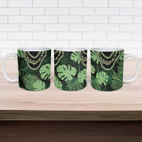 Green Hawaii Kukui Nut Lei Ceramic Mug Hawaiian Pattern Monstera Tropical Vibes - Polynesian Pride