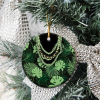 Green Hawaii Kukui Nut Lei Ceramic Ornament Hawaiian Pattern Monstera Tropical Vibes - Polynesian Pride