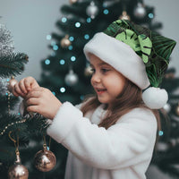 Green Hawaii Kukui Nut Lei Christmas Santa Hat Hawaiian Pattern Monstera Tropical Vibes - Polynesian Pride