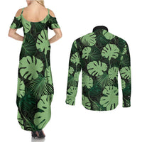 Green Hawaii Kukui Nut Lei Couples Matching Summer Maxi Dress and Long Sleeve Button Shirt Hawaiian Pattern Monstera Tropical Vibes LT14 - Polynesian Pride