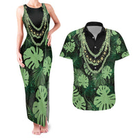 Green Hawaii Kukui Nut Lei Couples Matching Tank Maxi Dress and Hawaiian Shirt Hawaiian Pattern Monstera Tropical Vibes - Polynesian Pride