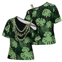 Green Hawaii Kukui Nut Lei Cross Shoulder Shirt Hawaiian Pattern Monstera Tropical Vibes LT14 - Polynesian Pride