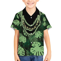 Green Hawaii Kukui Nut Lei Family Matching Long Sleeve Bodycon Dress and Hawaiian Shirt Hawaiian Pattern Monstera Tropical Vibes LT14 Son's Shirt Green - Polynesian Pride