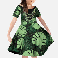 Green Hawaii Kukui Nut Lei Family Matching Off The Shoulder Long Sleeve Dress and Hawaiian Shirt Hawaiian Pattern Monstera Tropical Vibes - Polynesian Pride