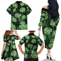 Green Hawaii Kukui Nut Lei Family Matching Off The Shoulder Long Sleeve Dress and Hawaiian Shirt Hawaiian Pattern Monstera Tropical Vibes - Polynesian Pride