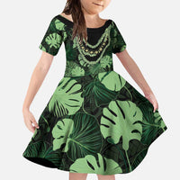 Green Hawaii Kukui Nut Lei Family Matching Short Sleeve Bodycon Dress and Hawaiian Shirt Hawaiian Pattern Monstera Tropical Vibes - Polynesian Pride