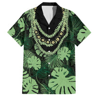 Green Hawaii Kukui Nut Lei Family Matching Short Sleeve Bodycon Dress and Hawaiian Shirt Hawaiian Pattern Monstera Tropical Vibes - Polynesian Pride