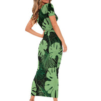 Green Hawaii Kukui Nut Lei Family Matching Short Sleeve Bodycon Dress and Hawaiian Shirt Hawaiian Pattern Monstera Tropical Vibes - Polynesian Pride