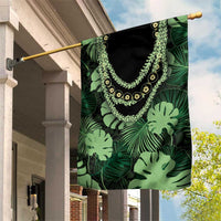 Green Hawaii Kukui Nut Lei Garden Flag Hawaiian Pattern Monstera Tropical Vibes - Polynesian Pride
