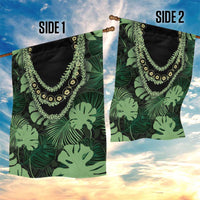 Green Hawaii Kukui Nut Lei Garden Flag Hawaiian Pattern Monstera Tropical Vibes - Polynesian Pride