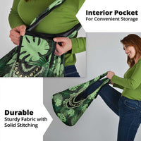 Green Hawaii Kukui Nut Lei Grocery Bag Hawaiian Pattern Monstera Tropical Vibes - Polynesian Pride
