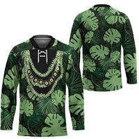 Green Hawaii Kukui Nut Lei Hockey Jersey Hawaiian Pattern Monstera Tropical Vibes LT14 - Polynesian Pride