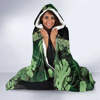 Green Hawaii Kukui Nut Lei Hooded Blanket Hawaiian Pattern Monstera Tropical Vibes LT14 - Polynesian Pride