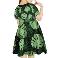 Green Hawaii Kukui Nut Lei Kid Short Sleeve Dress Hawaiian Pattern Monstera Tropical Vibes LT14 - Polynesian Pride