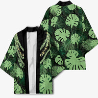 Green Hawaii Kukui Nut Lei Kimono Hawaiian Pattern Monstera Tropical Vibes - Polynesian Pride