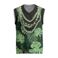 Green Hawaii Kukui Nut Lei Christmas Knitted V-Neck Vest Hawaiian Pattern Monstera Tropical Vibes LT14 Green - Polynesian Pride
