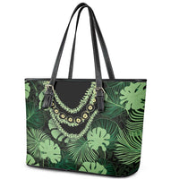 Green Hawaii Kukui Nut Lei Leather Tote Bag Hawaiian Pattern Monstera Tropical Vibes - Polynesian Pride