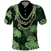 Green Hawaii Kukui Nut Lei Polo Shirt Hawaiian Pattern Monstera Tropical Vibes LT14 Green - Polynesian Pride