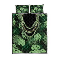 Green Hawaii Kukui Nut Lei Quilt Bed Set Hawaiian Pattern Monstera Tropical Vibes - Polynesian Pride
