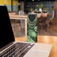 Green Hawaii Kukui Nut Lei Skinny Tumbler Hawaiian Pattern Monstera Tropical Vibes - Polynesian Pride