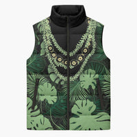 Green Hawaii Kukui Nut Lei Sleeveless Puffer Jacket Hawaiian Pattern Monstera Tropical Vibes LT14 Unisex Green - Polynesian Pride