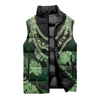 Green Hawaii Kukui Nut Lei Sleeveless Puffer Jacket Hawaiian Pattern Monstera Tropical Vibes LT14 - Polynesian Pride