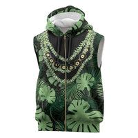 Green Hawaii Kukui Nut Lei Sleeveless Zip Hoodie Hawaiian Pattern Monstera Tropical Vibes LT14 Green - Polynesian Pride