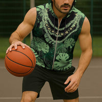 Green Hawaii Kukui Nut Lei Sleeveless Zip Hoodie Hawaiian Pattern Monstera Tropical Vibes LT14 - Polynesian Pride