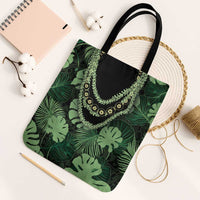 Green Hawaii Kukui Nut Lei Tote Bag Hawaiian Pattern Monstera Tropical Vibes - Polynesian Pride