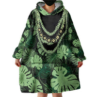 Green Hawaii Kukui Nut Lei Wearable Blanket Hoodie Hawaiian Pattern Monstera Tropical Vibes LT14 - Polynesian Pride