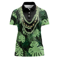 Green Hawaii Kukui Nut Lei Women Polo Shirt Hawaiian Pattern Monstera Tropical Vibes LT14 Female Green - Polynesian Pride