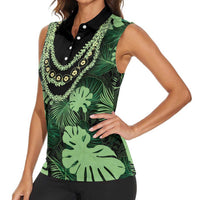 Green Hawaii Kukui Nut Lei Women Sleeveless Polo Shirt Hawaiian Pattern Monstera Tropical Vibes LT14 - Polynesian Pride