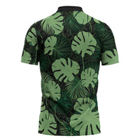 Green Hawaii Kukui Nut Lei Zipper Polo Shirt Hawaiian Pattern Monstera Tropical Vibes LT14 - Polynesian Pride