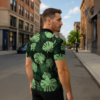 Green Hawaii Kukui Nut Lei Zipper Polo Shirt Hawaiian Pattern Monstera Tropical Vibes LT14 - Polynesian Pride