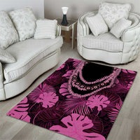 Pink Hawaii Kukui Nut Lei Area Rug Hawaiian Pattern Monstera Tropical Vibes - Polynesian Pride