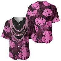 Pink Hawaii Kukui Nut Lei Baseball Jersey Hawaiian Pattern Monstera Tropical Vibes LT14 - Polynesian Pride