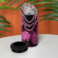 Pink Hawaii Kukui Nut Lei 4 in 1 Can Cooler Tumbler Hawaiian Pattern Monstera Tropical Vibes - Polynesian Pride