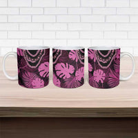 Pink Hawaii Kukui Nut Lei Ceramic Mug Hawaiian Pattern Monstera Tropical Vibes - Polynesian Pride