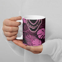 Pink Hawaii Kukui Nut Lei Ceramic Mug Hawaiian Pattern Monstera Tropical Vibes - Polynesian Pride